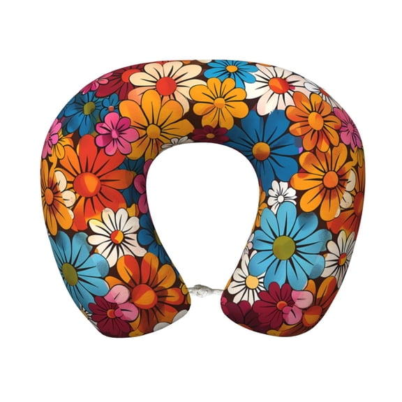U-Shaped Pillow 11.89.8in With Pillow Core Comfortable Soft Invisible Zipper For Daily Travel Driving Office Colorful Floral Pattern Groovy Flowers (1)