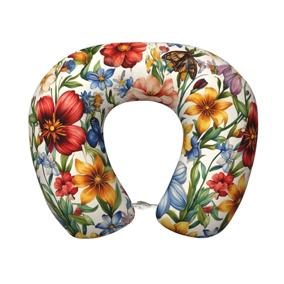 U-Shaped Pillow 11.89.8in With Pillow Core Comfortable Soft Invisible Zipper For Daily Travel Driving Office Fall Flowers Lily Flower Butterflies Bees