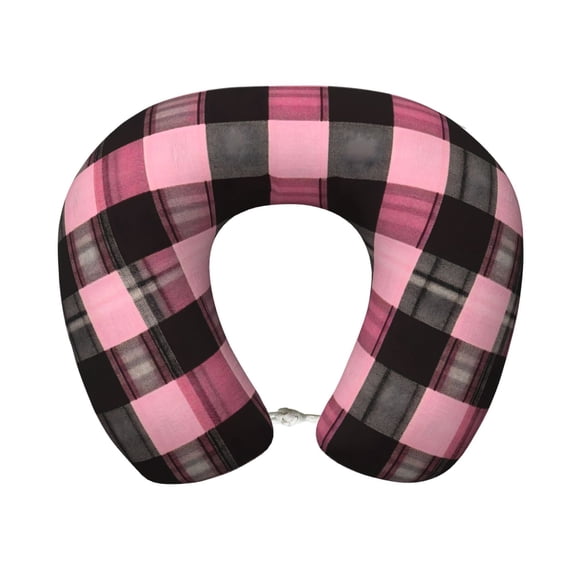 U-Shaped Pillow 11.89.8in With Pillow Core Comfortable Soft Invisible Zipper For Daily Travel Driving Office Hotpink Buffalo Plaid Check Tartan Scotland_4