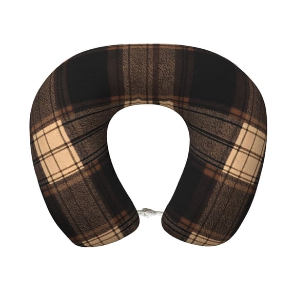 U-Shaped Pillow 11.8×9.8in With Pillow Core Comfortable Soft Invisible Zipper For Daily Travel Driving Office Saddlebrown Buffalo Plaid Check Tartan Scotland_2