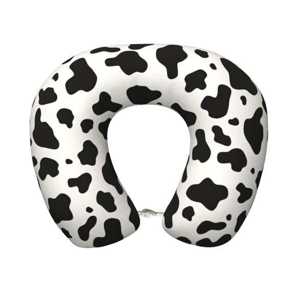 U-Shaped Pillow 11.89.8in With Pillow Core Comfortable Soft Invisible Zipper For Daily Travel Driving Office Simple Cow Print Pattern, Vector Art Style_1