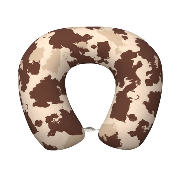 U-Shaped Pillow 11.89.8in With Pillow Core Comfortable Soft Invisible Zipper For Daily Travel Driving Office Brown Cow Pattern