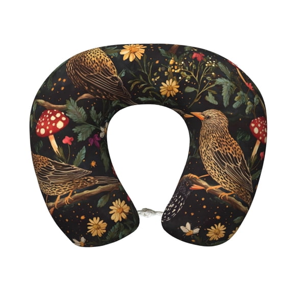 U-Shaped Pillow 11.89.8in With Pillow Core Comfortable Soft Invisible Zipper For Daily Travel Driving Office Cartoon European Starling Birds