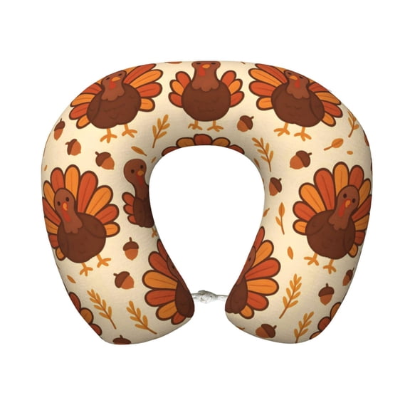 U-Shaped Pillow 11.89.8in With Pillow Core Comfortable Soft Invisible Zipper For Daily Travel Driving Office Colorful Turkey Pattern