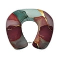 thumbnail image 1 of U-Shaped Pillow 11.8×9.8in With Pillow Core Comfortable Soft Invisible Zipper For Daily Travel Driving Office Deep Reddish-Brown Green Golden Marble, 1 of 8
