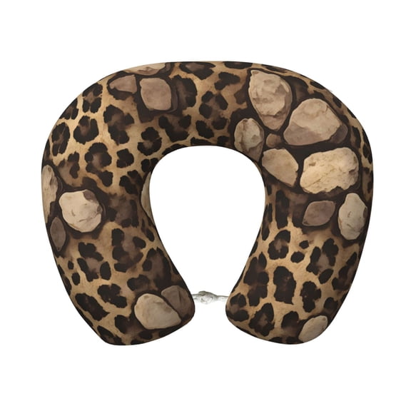 U-Shaped Pillow 11.89.8in With Pillow Core Comfortable Soft Invisible Zipper For Daily Travel Driving Office Leopard Skin Print Style Firebrick_2