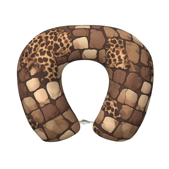 U-Shaped Pillow 11.89.8in With Pillow Core Comfortable Soft Invisible Zipper For Daily Travel Driving Office Leopard Skin Print Style Firebrick_3