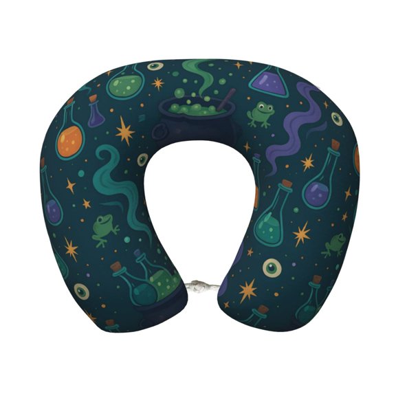 U-Shaped Pillow 11.89.8in With Pillow Core Comfortable Soft Invisible Zipper For Daily Travel Driving Office Magical Potion Halloween Pattern