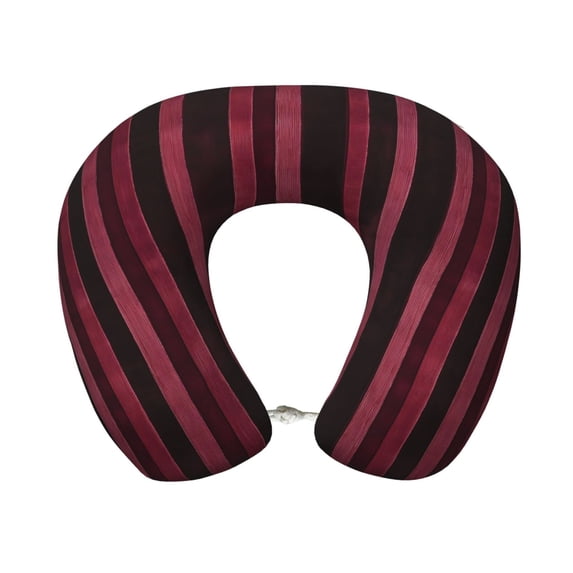 U-Shaped Pillow 11.8×9.8in With Pillow Core Comfortable Soft Invisible Zipper For Daily Travel Driving Office Maroon Stripe_2