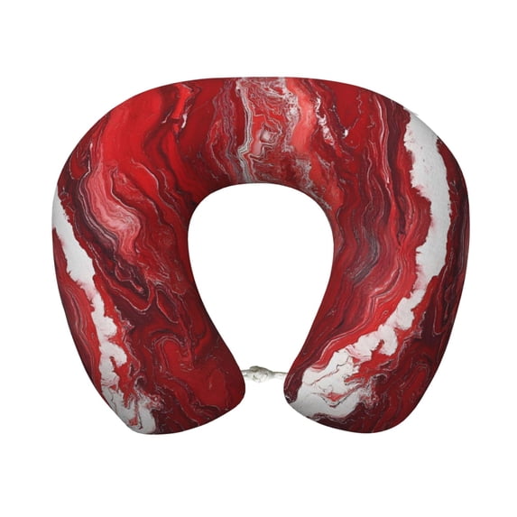 U-Shaped Pillow 11.8×9.8in With Pillow Core Comfortable Soft Invisible Zipper For Daily Travel Driving Office Red Marble_1