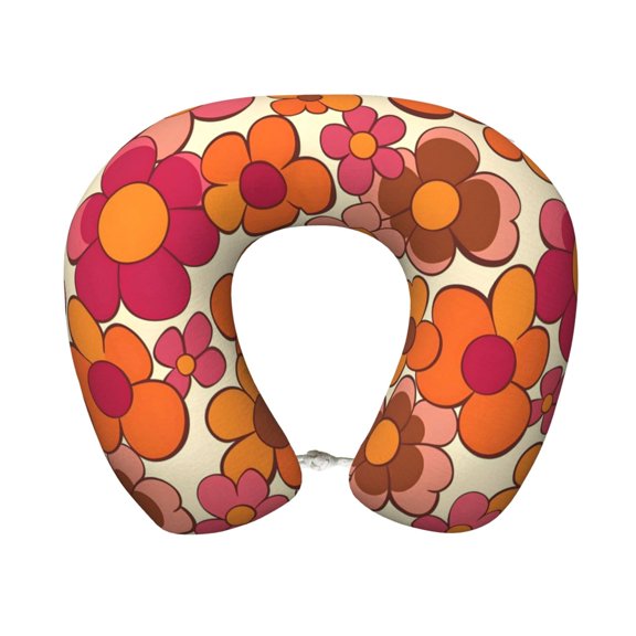 U-Shaped Pillow 11.89.8in With Pillow Core Comfortable Soft Invisible Zipper For Daily Travel Driving Office Retro Groovy Flowers Pattern (12)