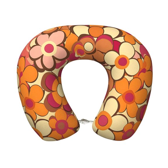U-Shaped Pillow 11.89.8in With Pillow Core Comfortable Soft Invisible Zipper For Daily Travel Driving Office Retro Groovy Flowers Pattern (13)