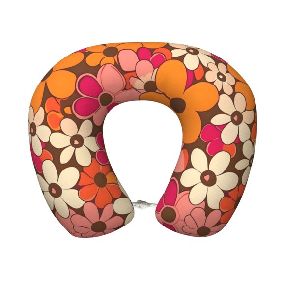 U-Shaped Pillow 11.89.8in With Pillow Core Comfortable Soft Invisible Zipper For Daily Travel Driving Office Retro Groovy Flowers Pattern (14)