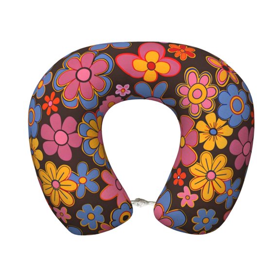 U-Shaped Pillow 11.89.8in With Pillow Core Comfortable Soft Invisible Zipper For Daily Travel Driving Office Retro Groovy Flowers Pattern (7)