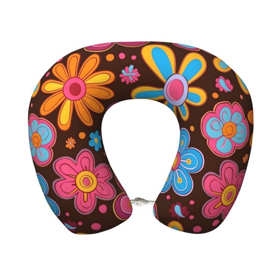 U-Shaped Pillow 11.89.8in With Pillow Core Comfortable Soft Invisible Zipper For Daily Travel Driving Office Retro Groovy Flowers Pattern (8)