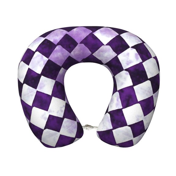 U-Shaped Pillow 11.89.8in With Pillow Core Comfortable Soft Invisible Zipper For Daily Travel Driving Office Violet Retro Houndstooth_4