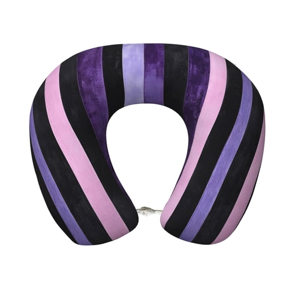 U-Shaped Pillow 11.89.8in With Pillow Core Comfortable Soft Invisible Zipper For Daily Travel Driving Office Violet White Stripe_4