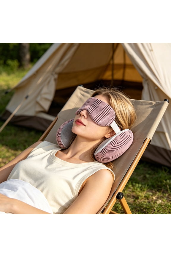 U-Shaped Pillow With Blackout Eye Mask, Neck Pillow For Traveling, 5.91x11.81 Inch Pink Flight Pillow Eye Mask, 2 In 1 Memory Foam Travel Pillow