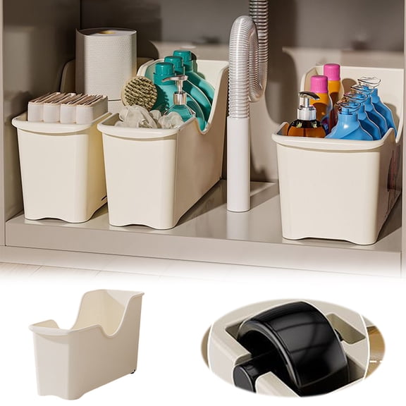 U Shaped Pot Storage Organizer Rolling Cookware Holder With Wheels Kitchen Cabinet Storage Bin For Pots Pans(Beige-40Cm)