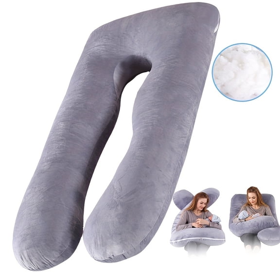 U Shaped Pregnancy Pillow with Detachable Washable Cover, Full Body Side Sleeper Support Pillow for Waist, Back and Belly Support, Maternity Nursing Pillow