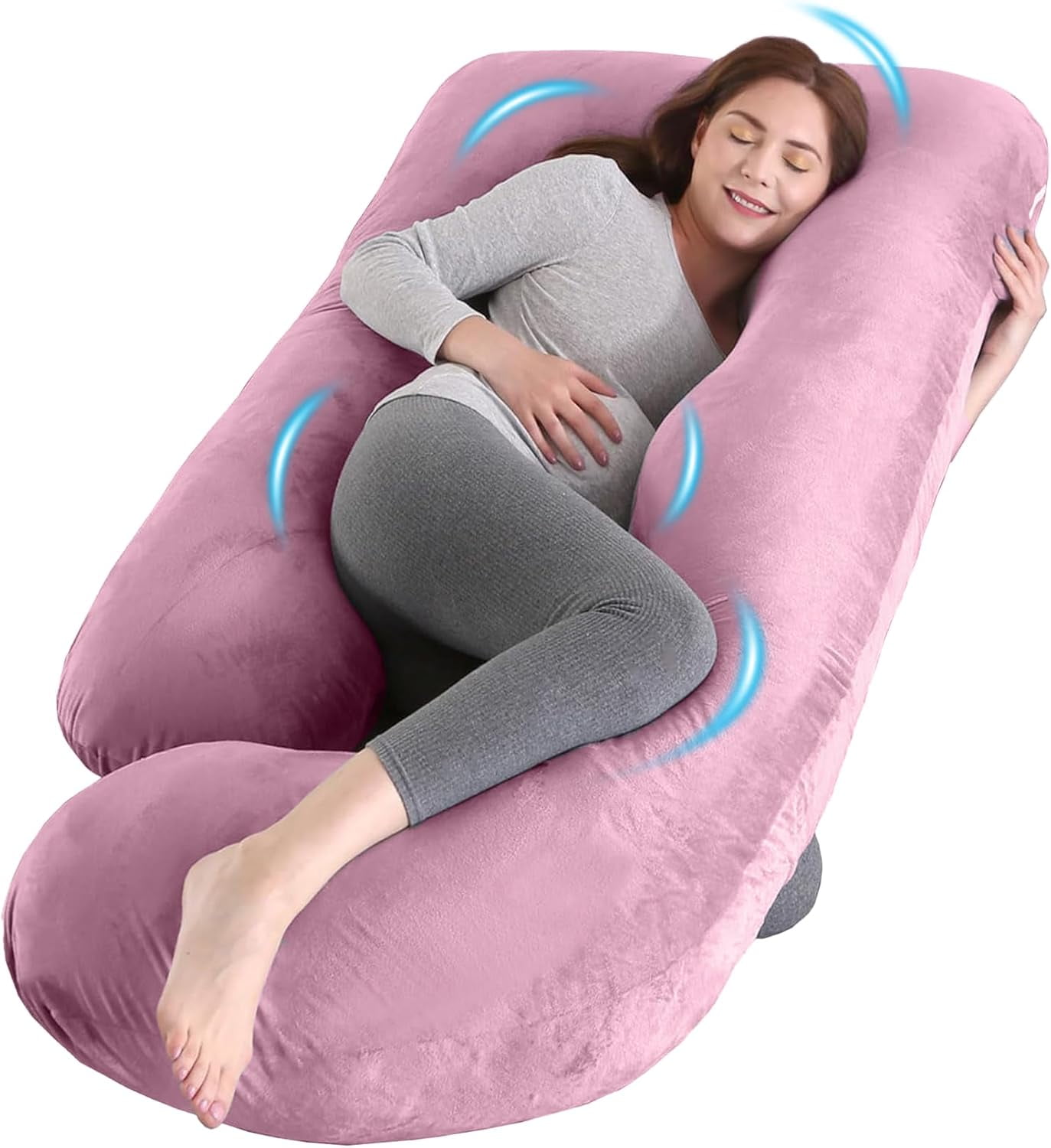 U-Shaped Pregnancy Pillow for Sleeping, Full Body Support for Back, HIPS & Belly -65 Inch Maternity Pillow with Machine Washable Cover | Maternity Essential (Velvet Pink-65inch)