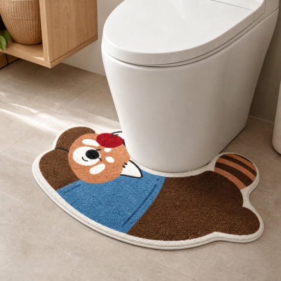 U-Shaped Raccoon Cartoon Bath Mat - Non-Slip Toilet Floor Mat for ...