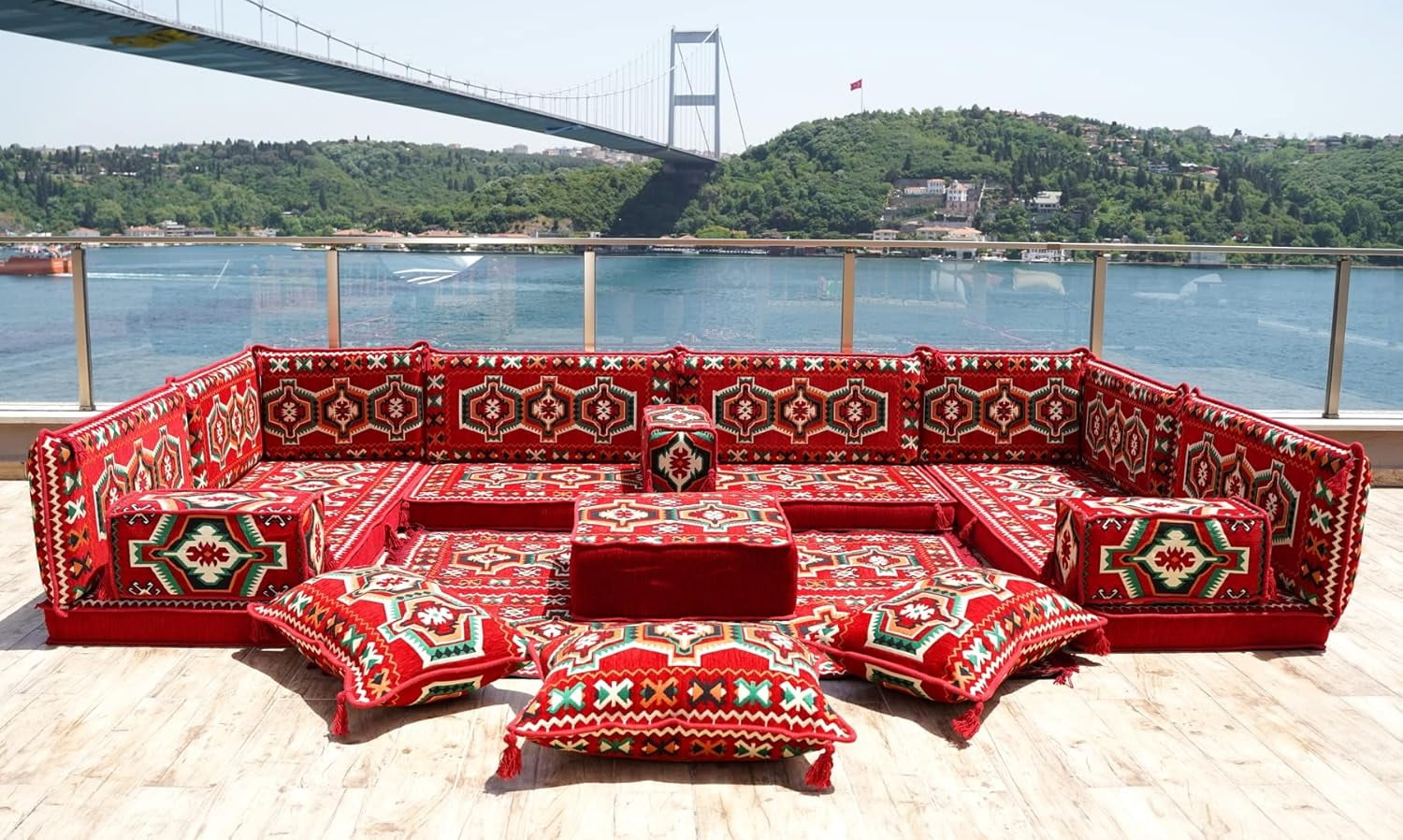 U Shaped Red Floor Couch, Arabic Majlis Floor Cushions, Turkish Sofa ...