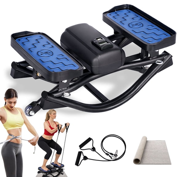 U-Shaped Rock Stepper Machine for Home Workout,Side-to-Side Lateral Rocking Fitness Stepper with Digital Monitor/Resistance Bands,Low-Impact Compact Side Stepper for Full Body Fitness