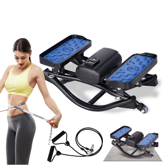 U-Shaped Rock Stepper Machine for Home Workout,Side-to-Side Lateral Rocking Fitness Stepper with Digital Monitor/Resistance Bands,Low-Impact Compact Side Stepper for Full Body Fitness