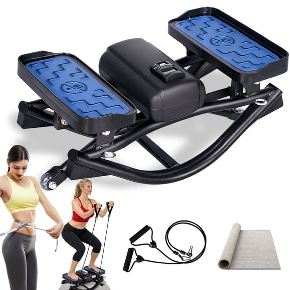 U-Shaped Rock Stepper Machine for Home Workout,Side-to-Side Lateral Rocking Fitness Stepper with Digital Monitor/Resistance Bands,Low-Impact Compact Side Stepper for Full Body Fitness