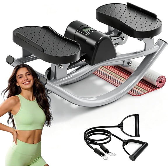 U-Shaped Rock Stepper Machine for Home Workout,Side-to-Side Lateral Rocking Fitness Stepper with Digital Monitor/Resistance Bands,Low-Impact Compact Side Stepper for Full Body Fitness