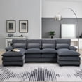 thumbnail image 1 of U-Shaped Sectional Couch with Chaise, Modern Upholstered Sectional Couch, 6-Seater Sectional Couch with 4 Waist Pillows, Heavy Duty Sofa Furniture, Sectional Couch for Living Room, Gray, 1 of 10