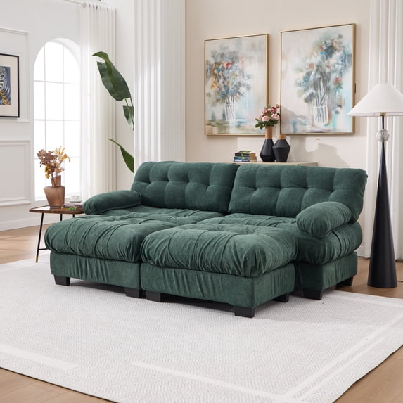 U Shaped Sectional Couches for Living Room, Modular Sectional Sofa Cloud Couch with Ottoman, Deep Seat Loveseat Comfy Advanced Flannelette Oversized Sofa, Modern Couch with Armrests 4 Pillows (Green)