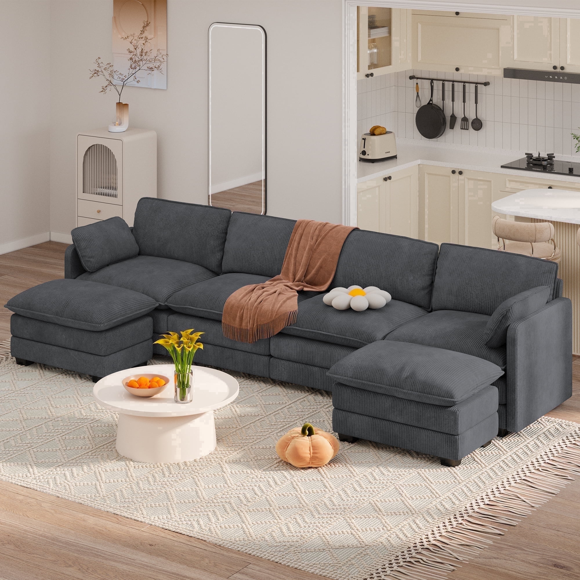 U-Shaped Sectional Couches for Living Room Noelse Cloud Sleeper Sofa with Double Layer Upholstered Seat, Pet-Friendly Fabric Sofa Couches for Living Room Bedroom and Apartment, Gray