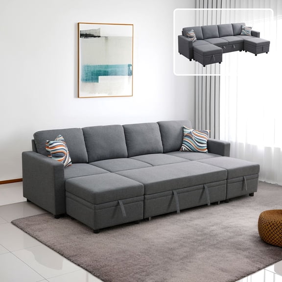 U Shaped Sectional Sleeper Sofa Bed - Convertible with Armrests, Storage Seat & Reversible Chaise for Living Room/Apartment/Office