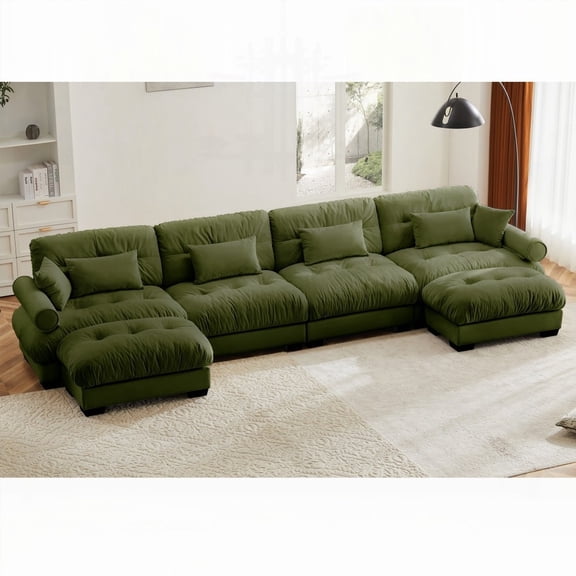 Modern Velvet U Shaped Sectional Sofa with Movable Ottomans (220×80×75cm) - Convertible and Comfortable