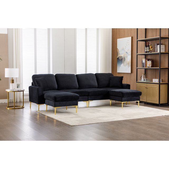 U Shaped Sectional Sofa Couch with Pillow and 2 Ottoman,,Minimalist