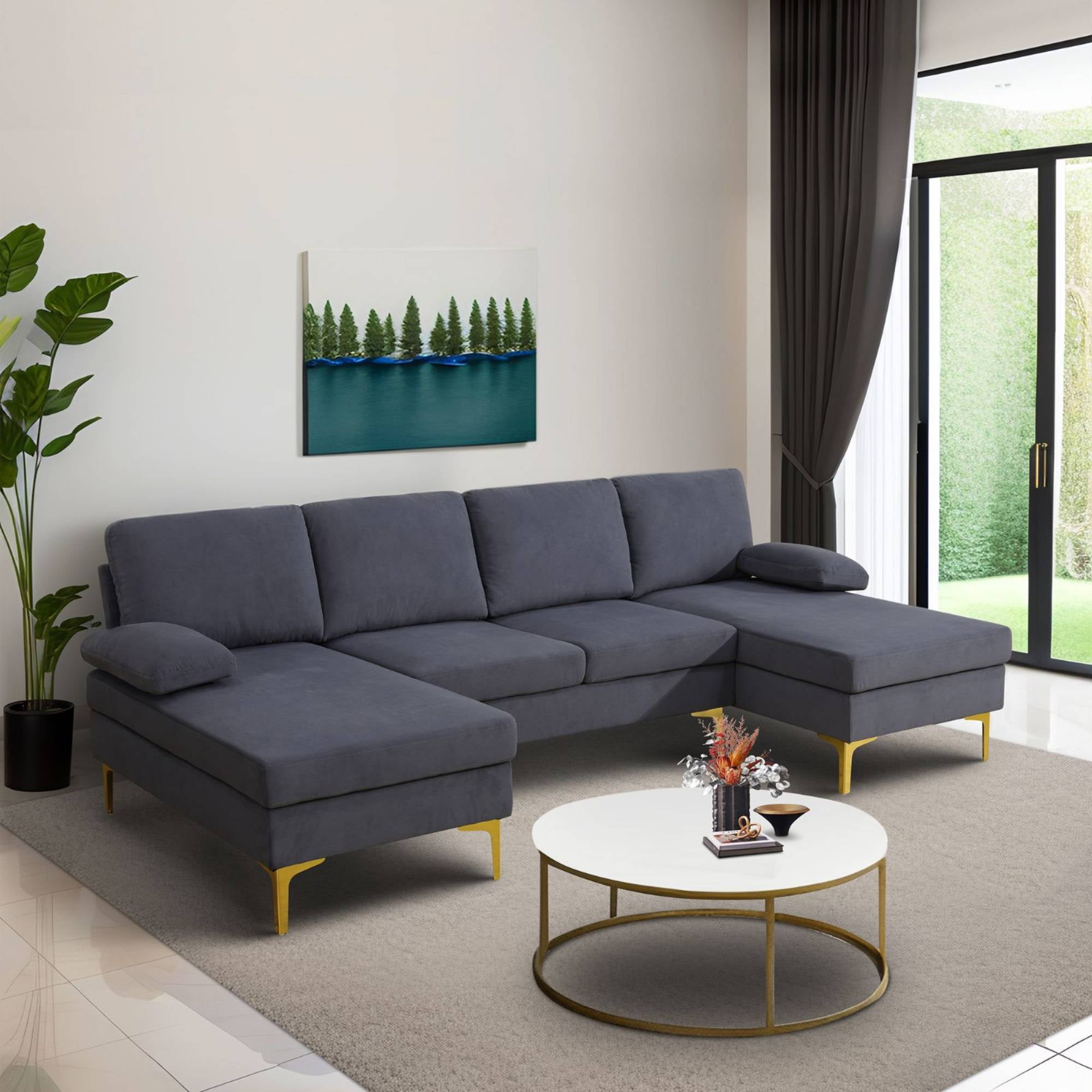 U Shaped Sectional Sofa Couch with Double Chaise Modern Modular Sleeper Couches for Living Room, Deep Grey