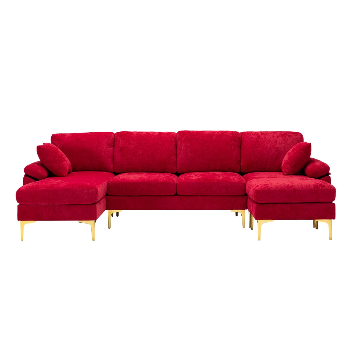 UShaped Sectional Sofa Couches with Movable Ottoman, Upholstered