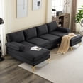 thumbnail image 1 of U-Shaped Sectional Sofa with Double Chaise, 110" Linen Fabric Couch Sofa with Metal Legs and Removable Cushions, Armrests, 4-Seat Sectional Couch for Living Room, Apartment, Office, Black, 1 of 7