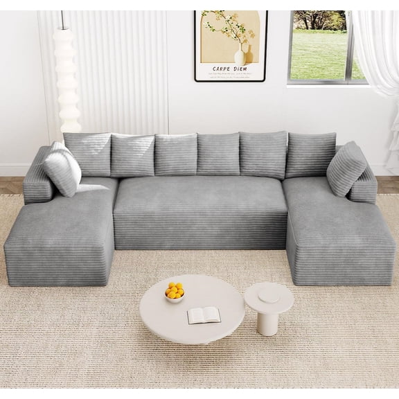Wiilayok 131" U Shaped Sectional Sofa Set with Deep Seat Chaise, Modular Cloud Corduroy Sofa Couch for Living Room,4 Seat,Gray