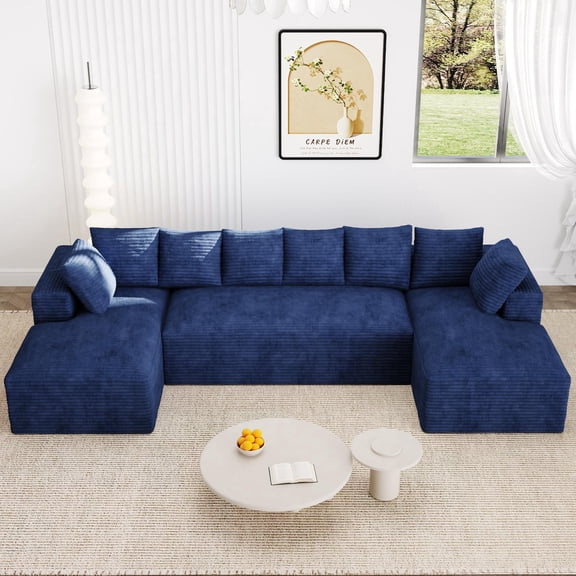 Wiilayok 130" U Shaped Sectional Sofa Set with Deep Seat Chaise, Modular Cloud Corduroy Sofa Couch for Living Room,4 Seat,Blue