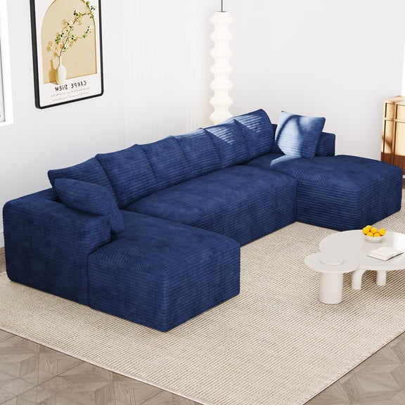 Wiilayok 130" U Shaped Sectional Sofa Set with Deep Seat Chaise, Modular Cloud Corduroy Sofa Couch for Living Room,4 Seat,Blue
