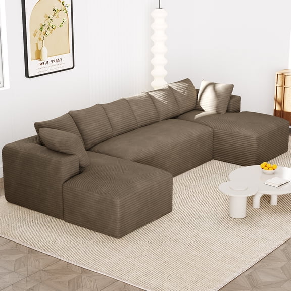 Wiilayok 130" U Shaped Sectional Sofa Set with Deep Seat Chaise, Modular Cloud Corduroy Sofa Couch for Living Room,4 Seat,Camel