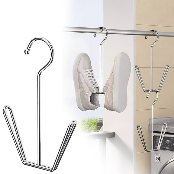 U-Shaped Shoe Rack for Outdoor Drying, Stainless Steel Windproof Shoe Organizer with Stackable Hooks, Heavy Duty Shoe Hanger for Patio, Garage, Balcony Slippers Storage