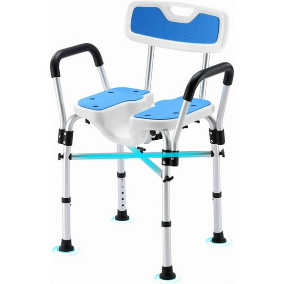 U-Shaped Shower Chair for Inside Shower, FSA/HSA Eligible 600lbs Heavy Duty Shower Chair for Elderly and Disabled, Shower Chair with Arms and Back, Height Adjustable Bath Chairs for Seniors