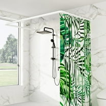 U Shaped Shower Curtain Rod, [Both Sides: 23"-52", Middle: 31"-46.5"] Adjustable U Shape Shower Rod White Outdoor Corner Curtain Pole for Bathroom Bathtub with Ceiling Support & 12 Hooks