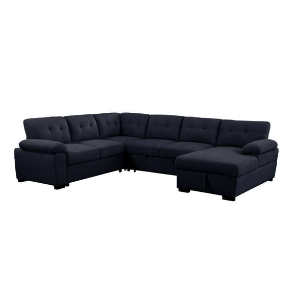U-Shaped Sleeper Sectional Sofa Pull Out Bed Storage Chaise Seats 6 Sofabed