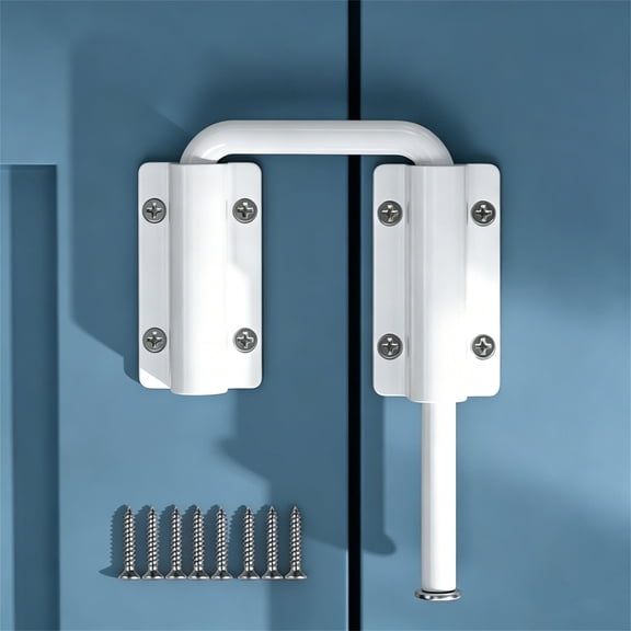 U-Shaped Sliding Door Loop Lock 1Pc, U Bolt Lock Anti-Theft Loop Bolt 90/180 Degree Multi-Angle Design, Rustproof Security Latch with Screws Stainless Steel Latch for Door, White, Topboutique