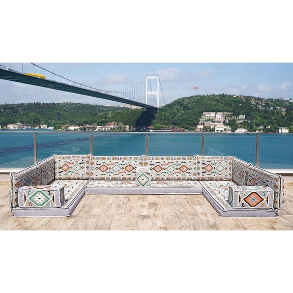 U Shaped Sofa, Gray Arabic Sofa, Turkish Sofa Set with Floor Cushions, Sleeper Couch, Diwan Sofa, Convertible Sofa, Floor Pillow